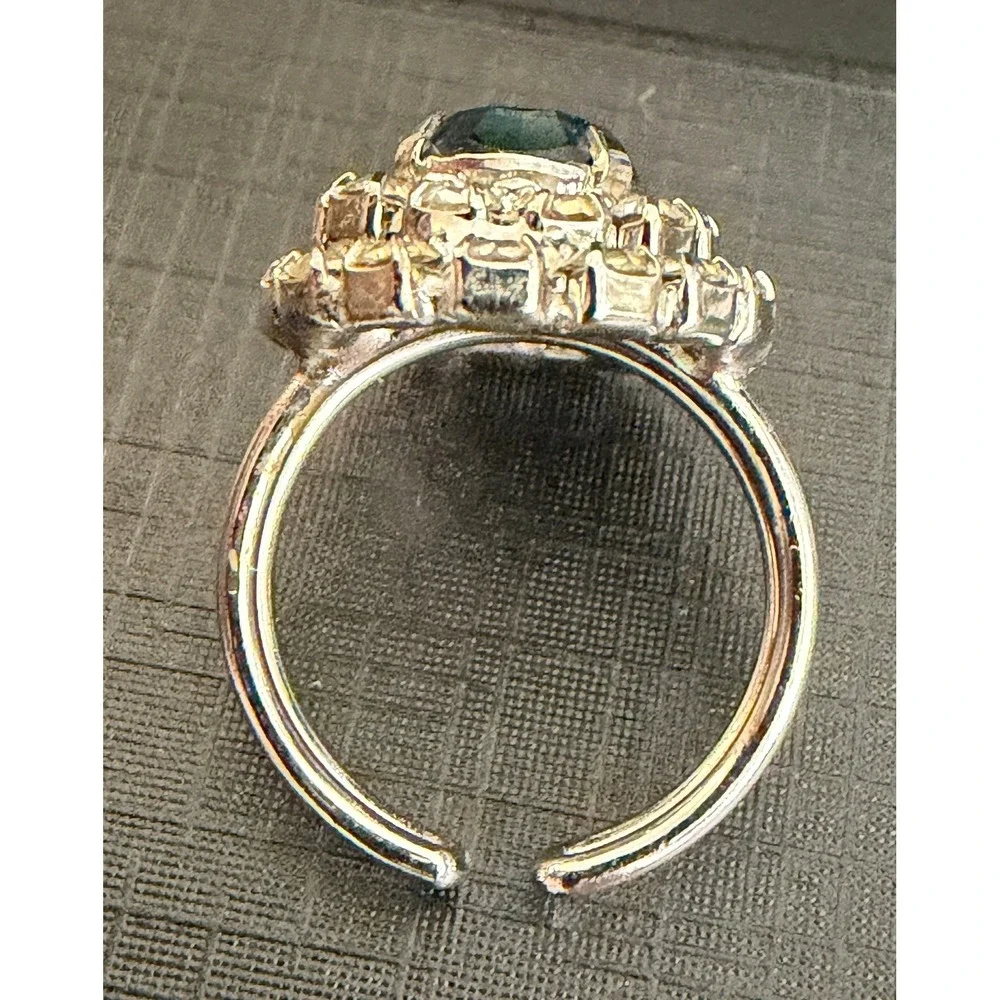 Vintage Rhinestone Ring Blue Silver Tone Adjustable